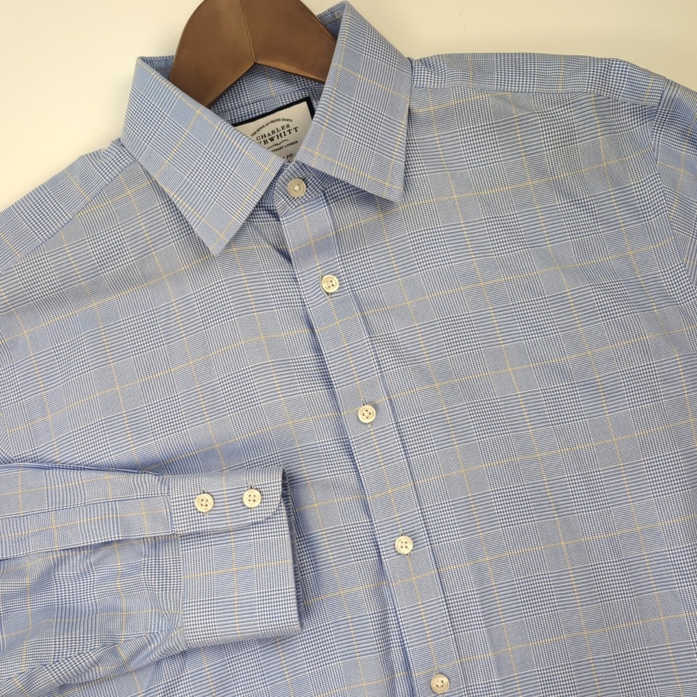 Charles Tyrwhitt Mens 16.5/33 Classic Fit Non-Iron Button Up Dress Shirt Blue